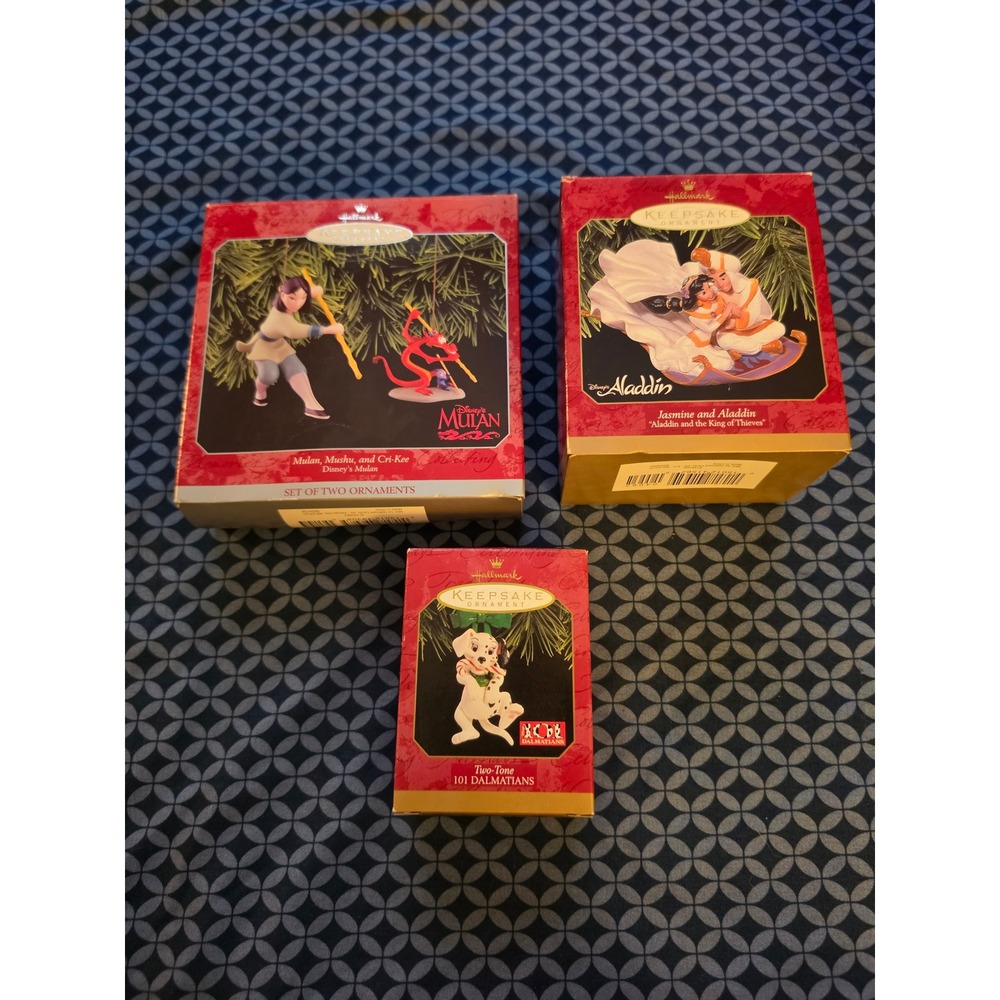 Hallmark Keepsake Disney Ornament Lot Mulan Aladdin 101 Dalmatians 3 Boxes